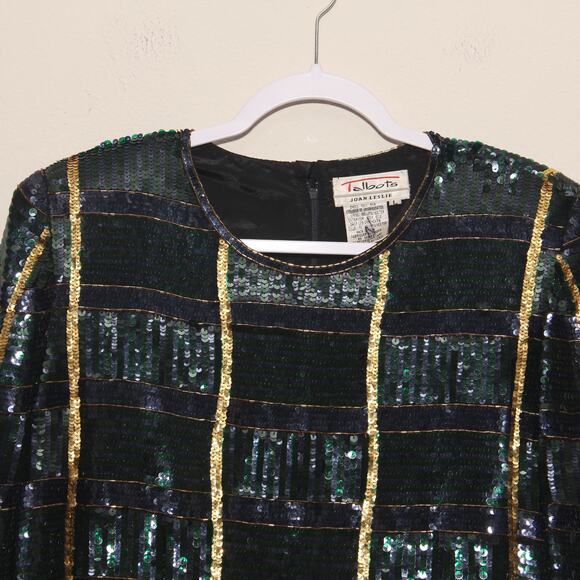 Vintage Talbots Plaid Sequin Beaded Cocktail Top Size Large - Picture 3 of 9